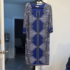 Sandra Darren Royal Blue and White Paisley Dress